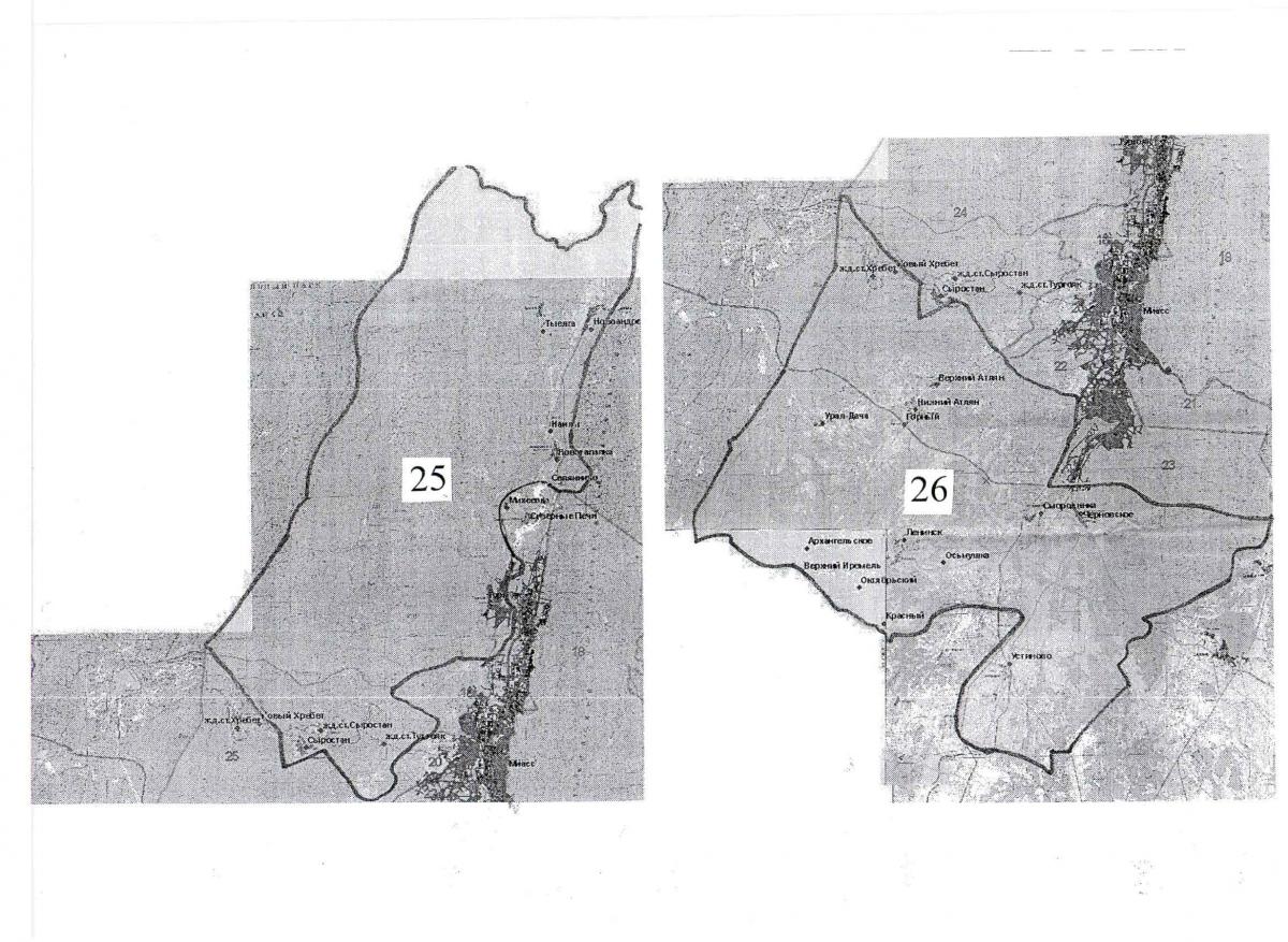 Графическая схема округов в Миассе. Округа №25 и №26 (сельская часть города)