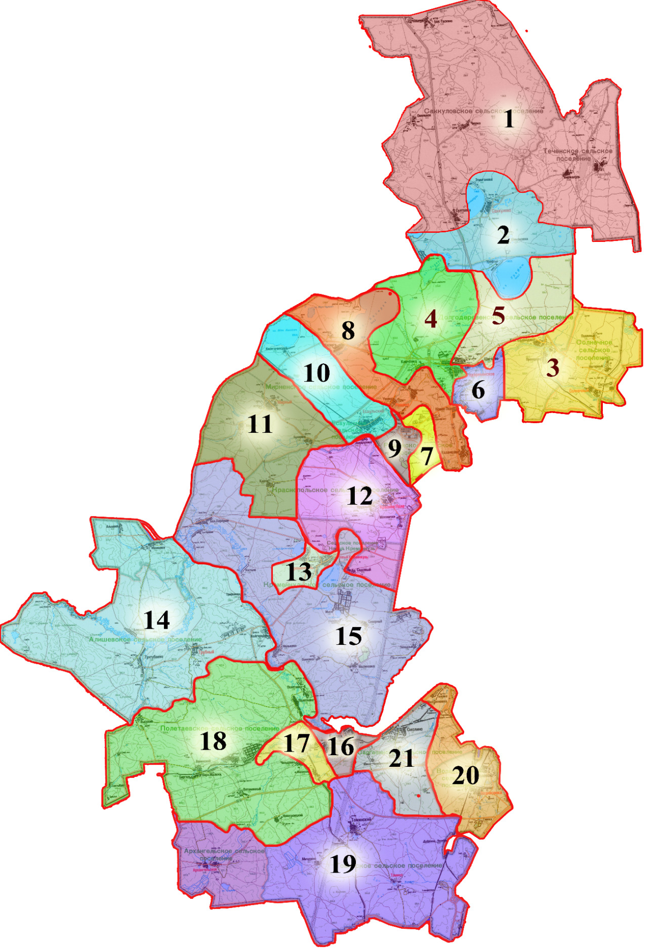 Графическое изображение схемы избирательных округов Сосновского района Челябинской области